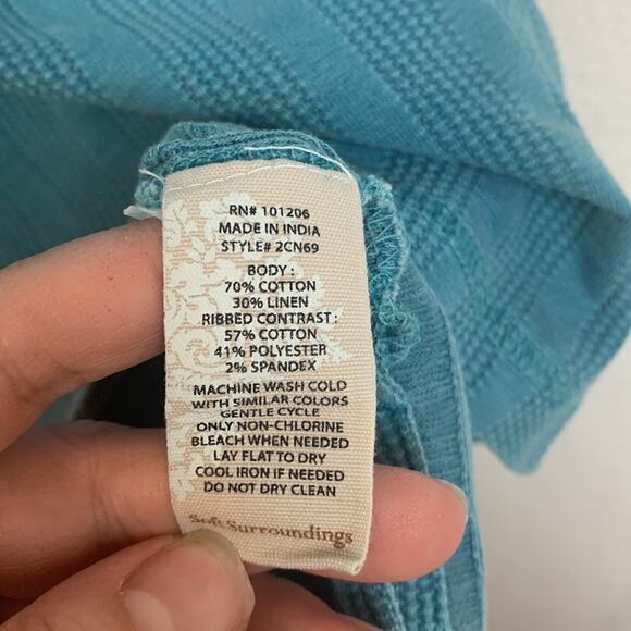 Soft Surroundings womens small blue casual texture short sleeve shirt basic - Picture 7 of 10